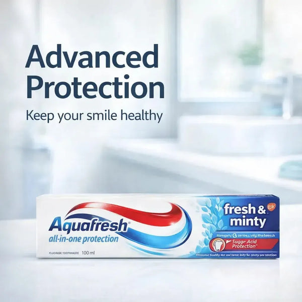 Aquafresh Fresh & Minty toothpaste with advanced protection message