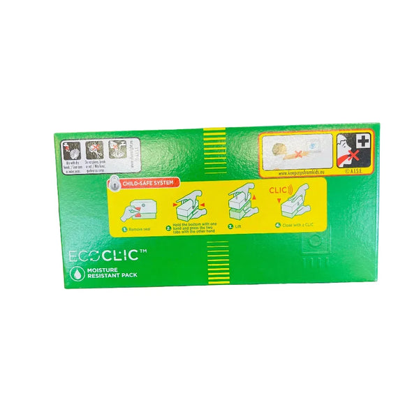 Ariel Ecoclic washing pod box showing child-safe opening and closing instructions
