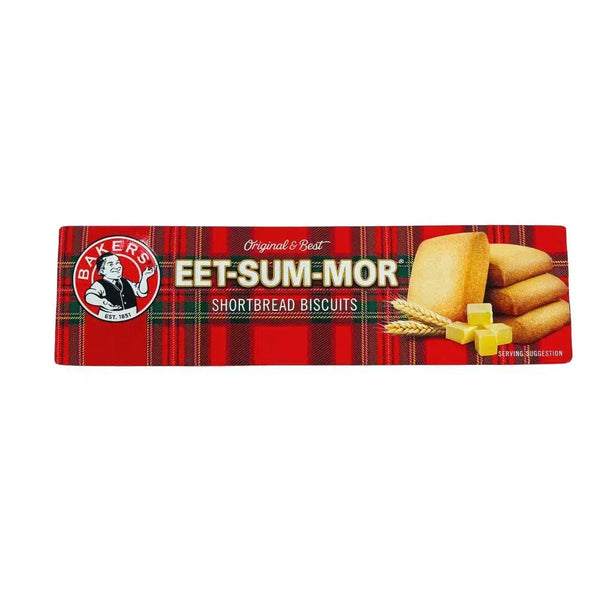 Bakers Eet-Sum-Mor 200g package of original and best shortbread biscuits with red tartan design
