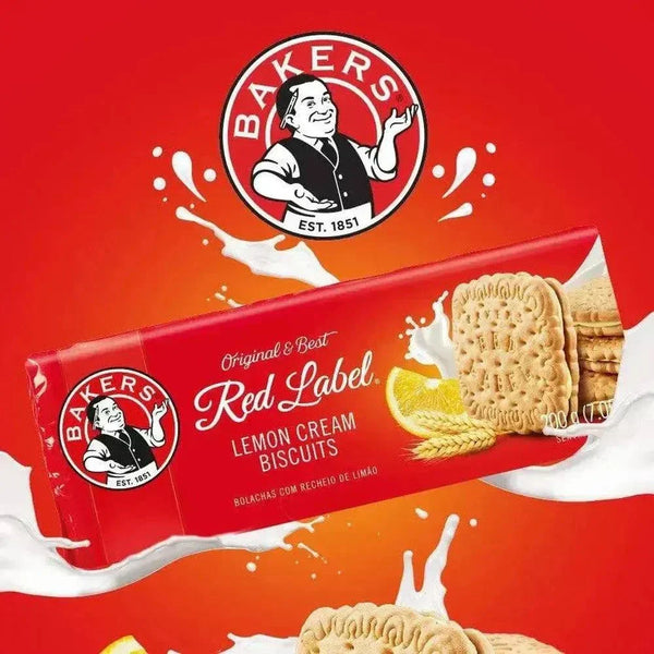 Bakers Red Label Lemon Creams biscuits 200g pack with vanilla and tangy lemon filling