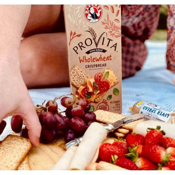 Bakers Provita biscuits - Wholewheat Crispbread 500g with fresh grapes and strawberries.