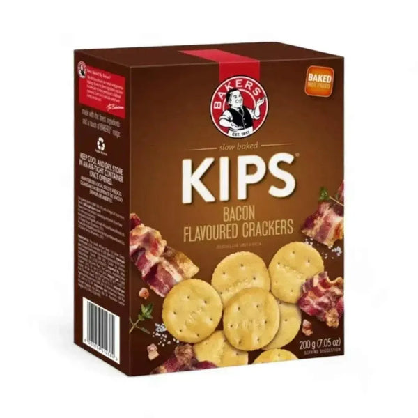 Bakers Pyotts Kips Bacon Flavoured Crackers 200g pack close-up