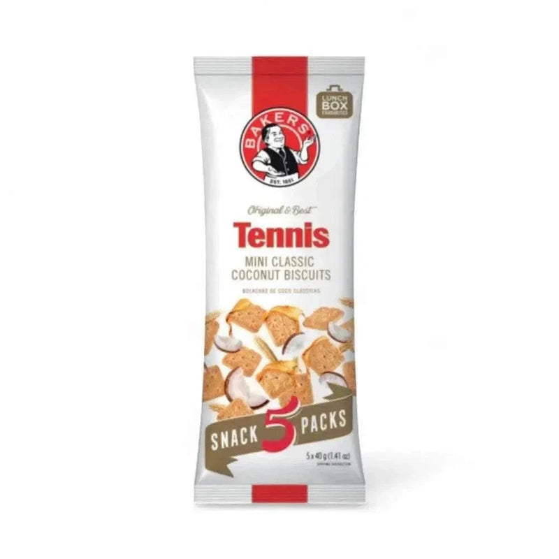 Bakers Tennis Mini Classic Coconut Biscuits pack of 5 with crunchy texture and natural coconut flavor 40g each