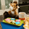 Bakers Zoo Biscuits with iced animal shapes on vibrant backgrounds, perfect for parties and celebrations.