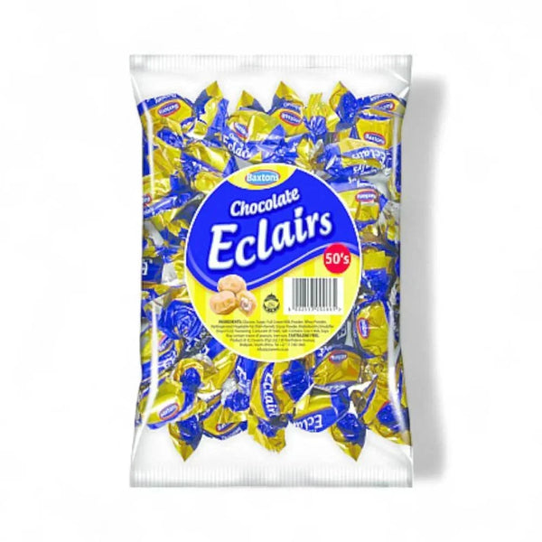 Baxtons Chocolate Eclairs 50 pack, caramel with chocolate center, individually wrapped.