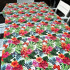 Beige tablecloth with vibrant tropical flowers on durable fabric, 275cm x 140cm