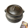 Cast Iron Best Duty Potjie flat #1/2, 1.2L capacity, with lid and handle.