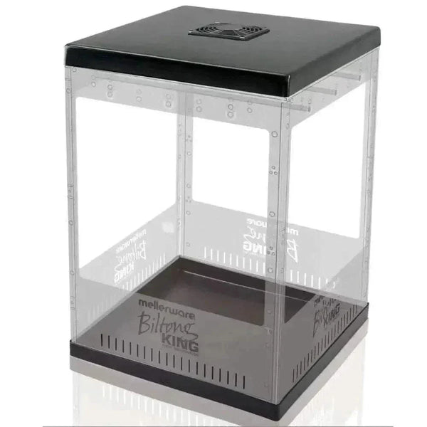 Mellerware Biltong Dryer with hanging rods, drying shelves, and continuous airflow for making biltong and dried fruit