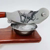 Large Biltong Cutter with wooden base and engraved blade.