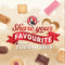 Assortment of Bakers Choice biscuits with various shapes and flavors on a promotional background.