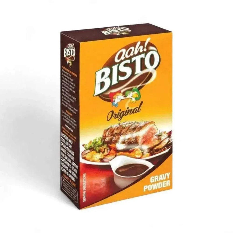 Bisto Gravy Powder 115g box with roast dinner image, classic British recipe.