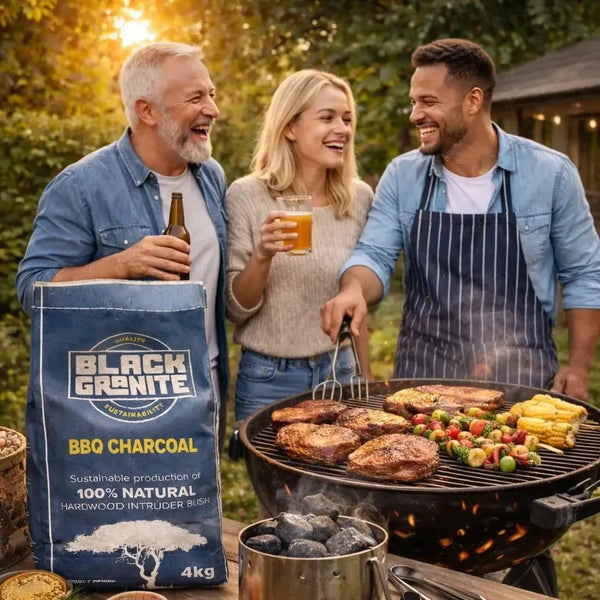 4kg bag of Black Granite Charcoal BBQ grade natural hardwood charcoal for South African braais