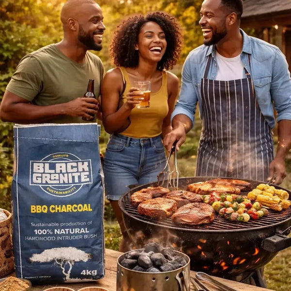 4kg bag of Black Granite Charcoal BBQ Grade made from 100% natural hardwood for authentic South African braais