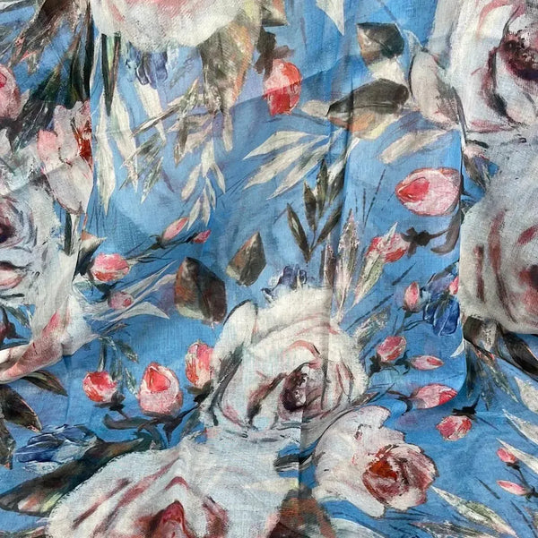 Scarf - Blue with Light Pink Roses - Something From Home - South African Shop