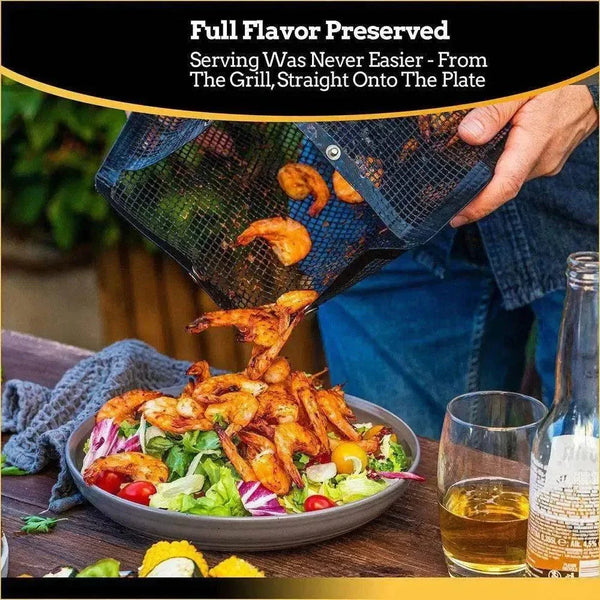 Braai Sakkie black non-stick mesh grilling bag for outdoor cooking and braai