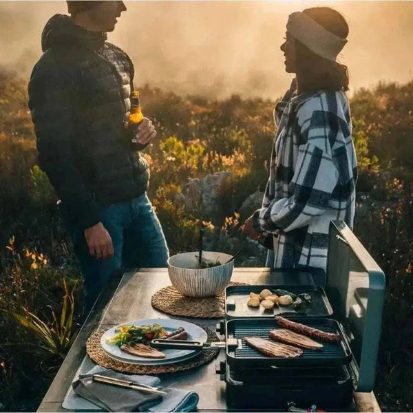 CADAC 2 Cook 3 Pro lightweight portable gas barbecue with dual burners and ceramic coated cooking plates for outdoor cooking