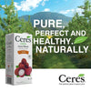 CERES Litchi Sensation juice carton in a lush orchard setting; pure, healthy, and natural beverage.