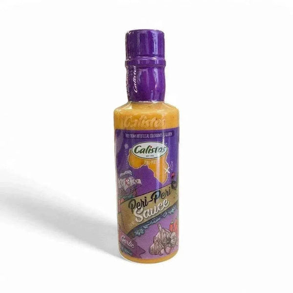 Calisto's Peri Peri Sauce Garlic 250ml bottle with bold Portuguese flavors and spicy garlic infusion
