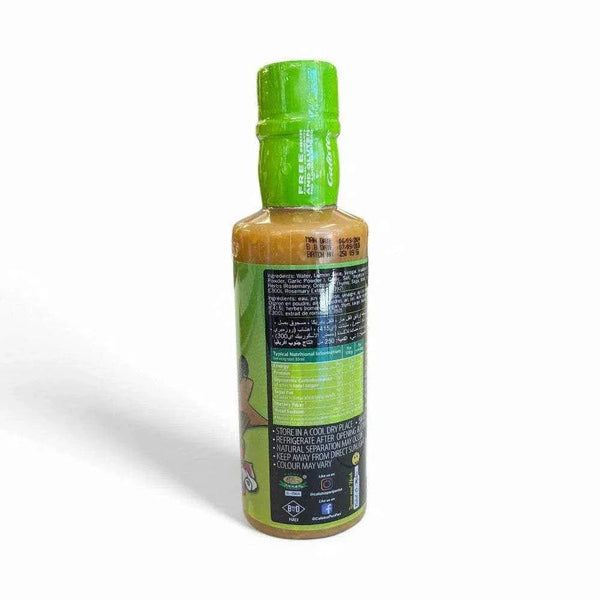 Calisto's Peri Peri Sauce Lemon & Herb 250ml bottle with green cap, perfect for adding tangy spice to meals.