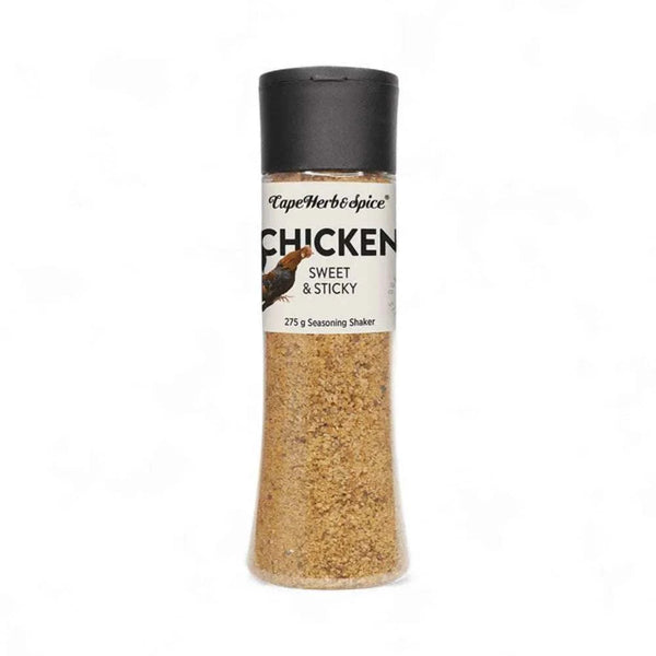 Cape Herb & Spice Sweet & Sticky Chicken seasoning shaker 275g for ribs, pork, and chicken with sweet, smoky, and spicy flavors.