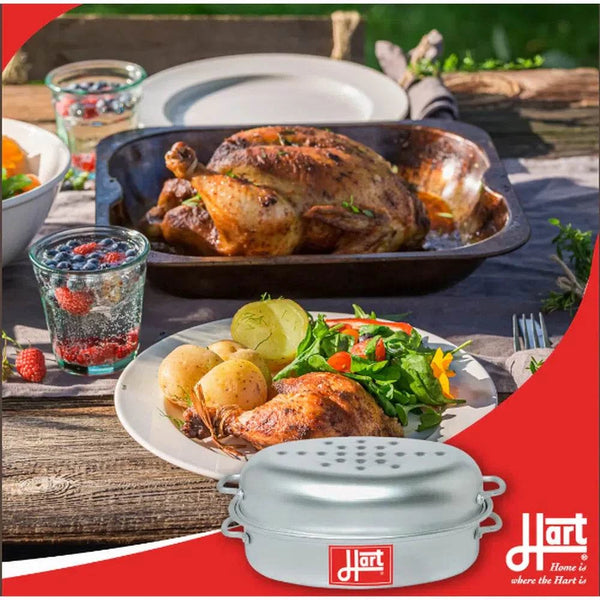 Hart Small Oval Roaster Casserole, 3L capacity, durable, lightweight, and corrosion-resistant, ideal for efficient cooking with stylish polished finish.