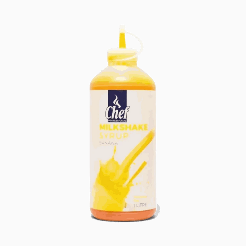 Chef Pro Milkshake Syrup Banana 1 Litre bottle with creamy banana flavor for milkshakes and desserts