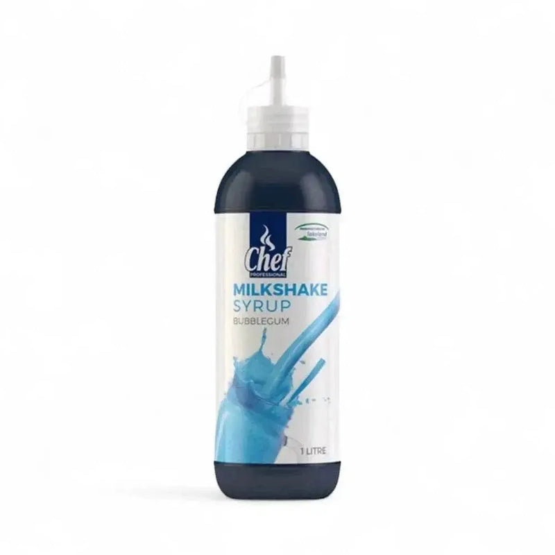 Chef Pro Milkshake Syrup Bubblegum 1 Litre - vibrant blue bubblegum flavor for milkshakes and desserts.