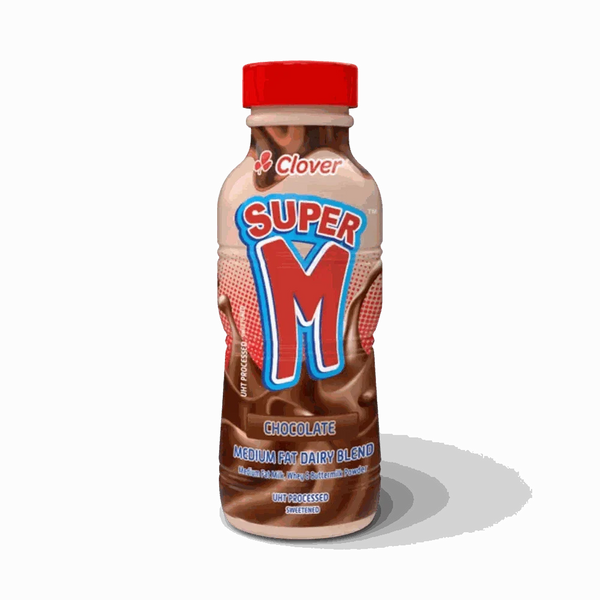 Clover Super M medium fat chocolate milk 300ml bottle, smooth creamy UHT chocolate drink