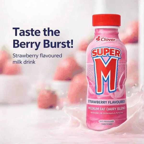 Clover Super M Strawberry milk 300ml bottle label
