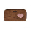 Cotton Road Large PU Leather Wallet - Kaki with pink heart - Something From Home - South African Shop