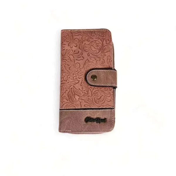 Cotton Road large PU leather wallet with embossed design, zip compartment, coin purse, and card holder, 19x10cm