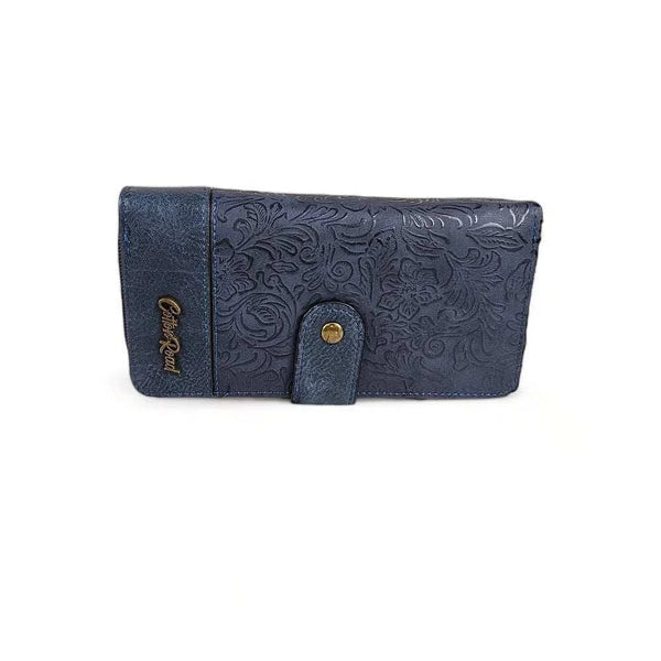 Cotton Road Large Wallet - Navy PU Leather with Embossed Flower design - Something From Home - South African Shop