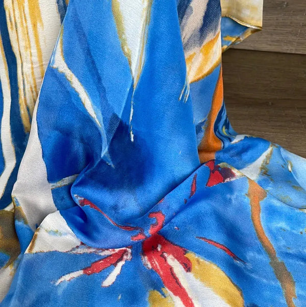 Silk Feel Blue with A Red Flower - Something From Home - South African Shop