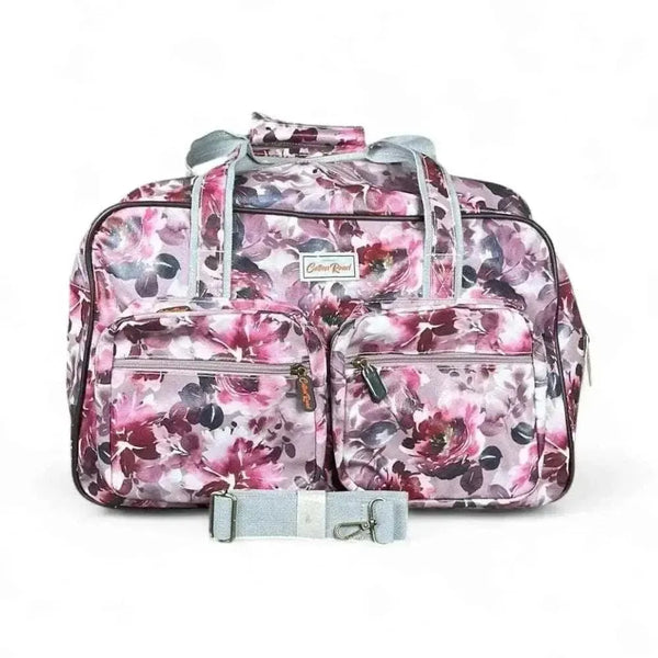 Cotton Road Travel Bag light pink with purple roses and multiple compartments