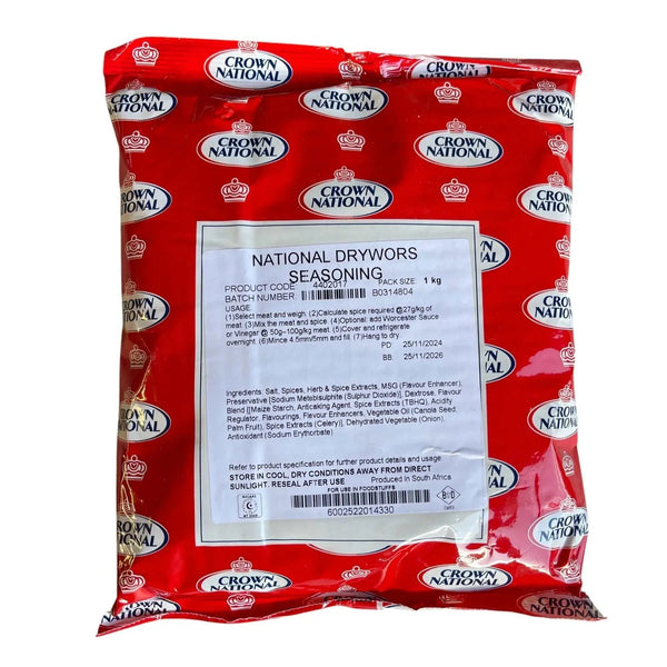 Crown National National Drywors Seasoning pack, 1kg bag for South African drywors.