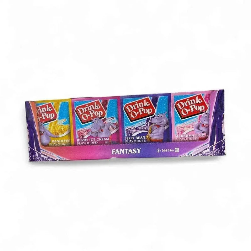 Drink-O-Pop Fantasy 5g sachets pack of 72 with assorted fruity flavors packaging.