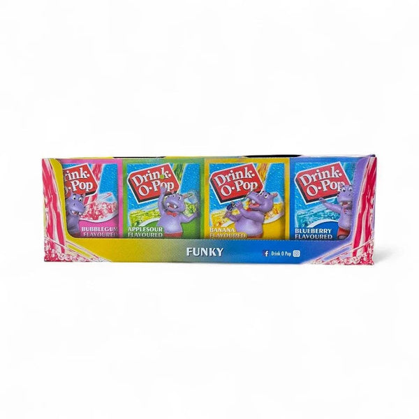 Drink-O-Pop Funky 5g sachets pack of 72 with assorted fruity flavors.