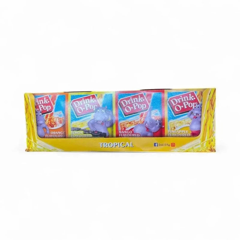 Drink-O-Pop Tropical drink mix 5g sachets, pack of 72, featuring fruity flavors.