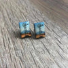 Earrings windmill design in blue and orange, 15mm x 5mm, sold in pairs