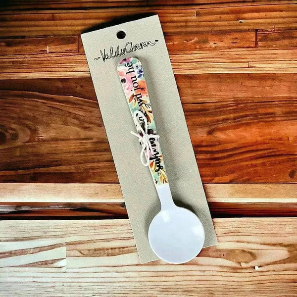 Enamel printed sugar spoon with wooden handle and Suikerbos Ek Wil Jou He design