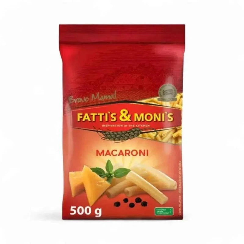 Fatti's & Moni's Macaroni 500g packaging, dry pasta, pantry essential.