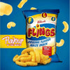 Willards Flings 150g bag with flavorful, fluffy maize snacks against a blue background.