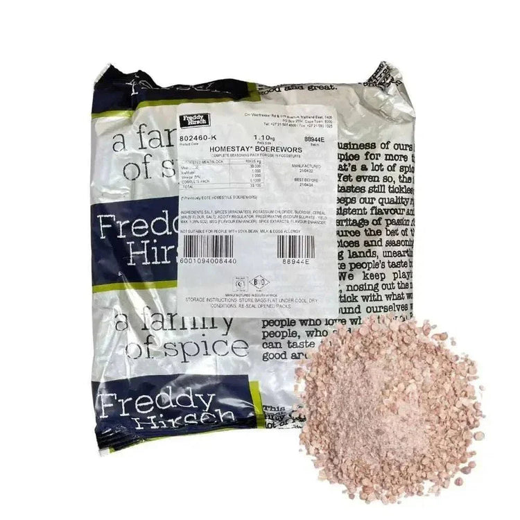 Freddy Hirsch Homestay Boerewors Flavour seasoning packet for authentic South African sausage and meat dishes