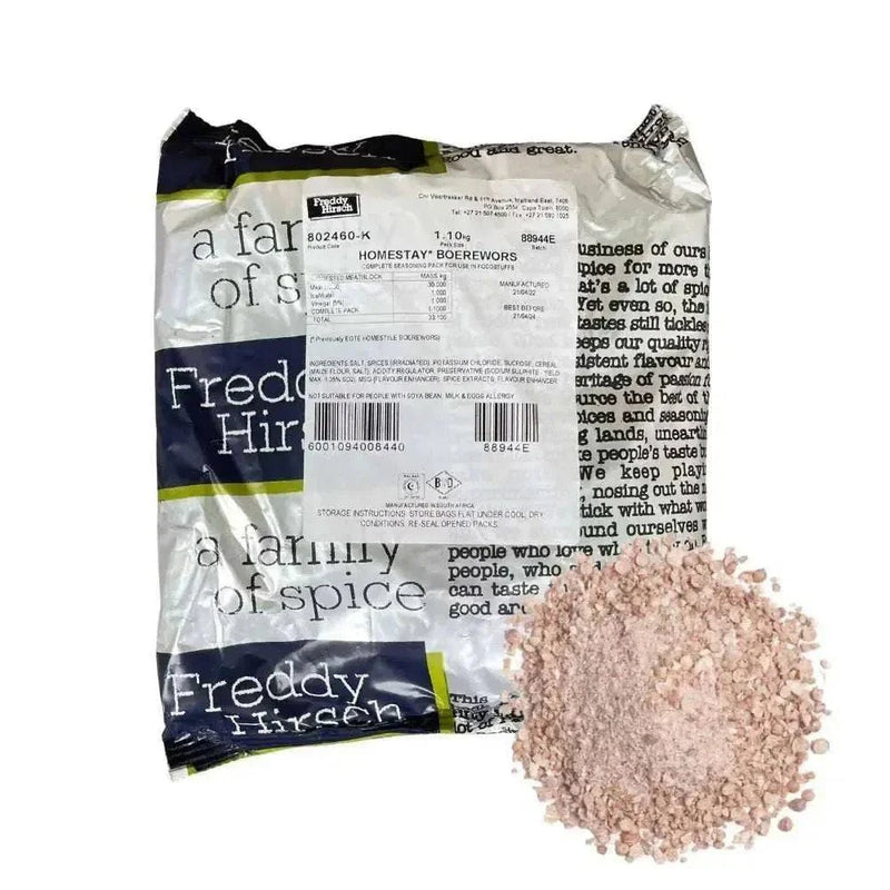 Freddy Hirsch Homestay Boerewors Flavour seasoning packet for authentic South African sausage and meat dishes