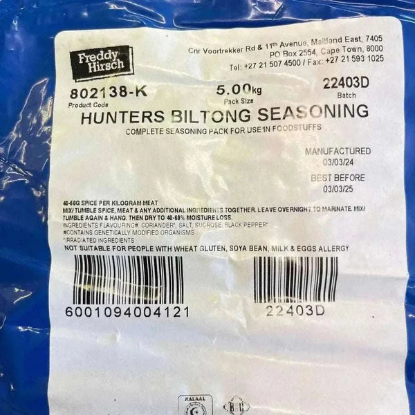 Freddy Hirsch Hunters Biltong Spice 5kg pack for authentic South African biltong seasoning