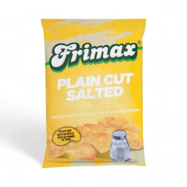 Frimax Potato Chips Plain Cut Salted 125g bag showing classic snack packaging and salted potato chips inside