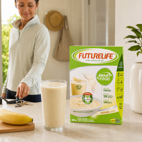 Futurelife Smart Food Original 500g with shake after an adult morning walk