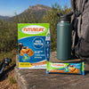 Futurelife High Protein Peanut Butter Crunch bars during an outdoor hiking break