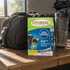 Futurelife High Protein Chocolate Crunch 4 × 50g bars beside a gym bag and water bottle after an adult workout