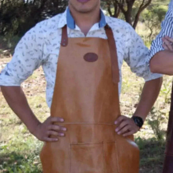Tan genuine leather apron by Woesmooi, perfect gift for men